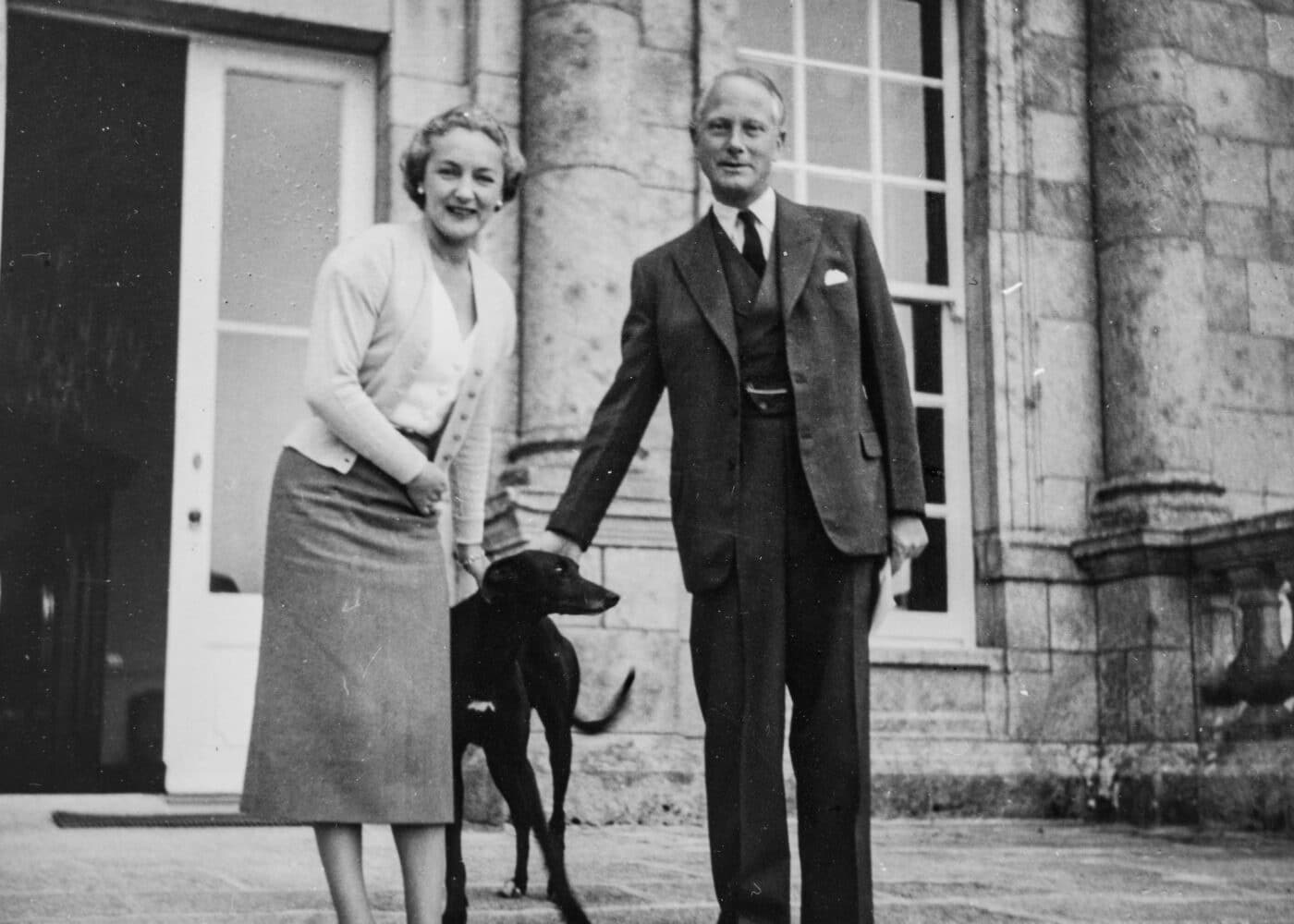 Sir Alfred and Lady Clementine Beit on the steps of russborough